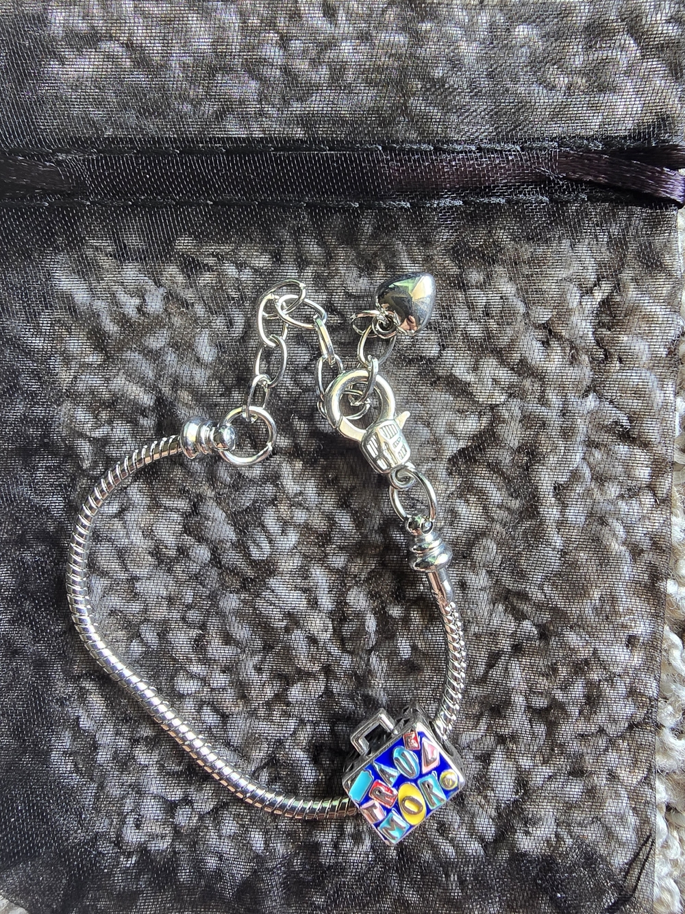 Silver Charm Bracelet with Colorful Enamel Pendant